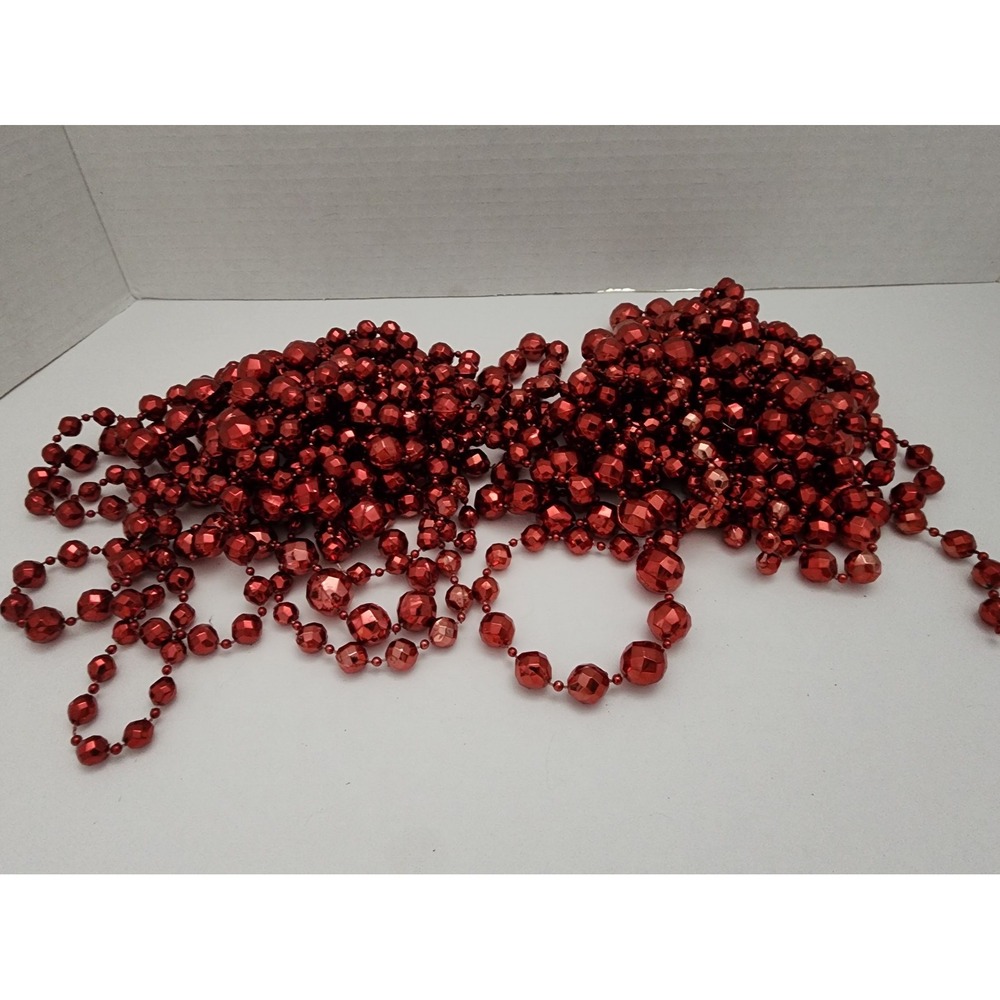 Two stands of vintage‎ faceted plastic red Christmas Beads String